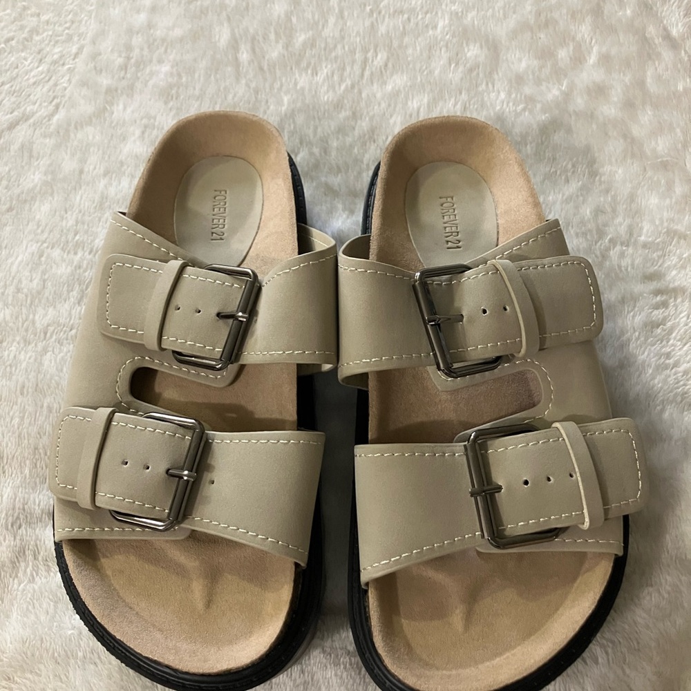 Beige Buckle Sandals